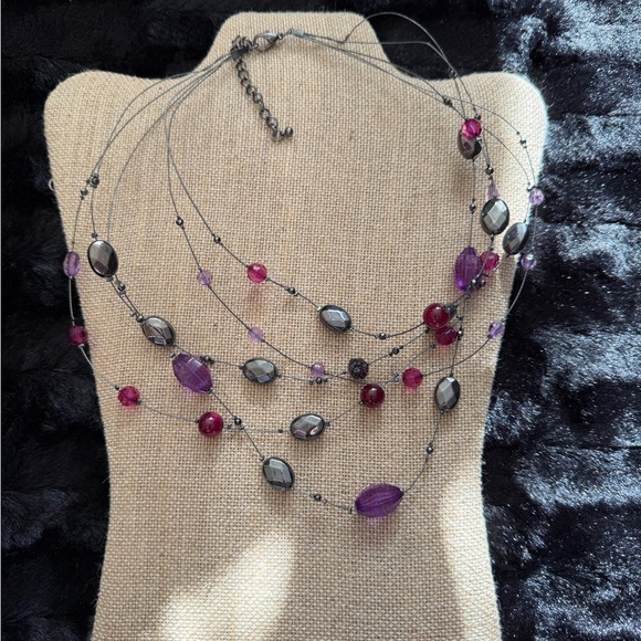 Jewelry - 2 Elegant Multi-Strand Necklace with Purples & Pink Silver Beads